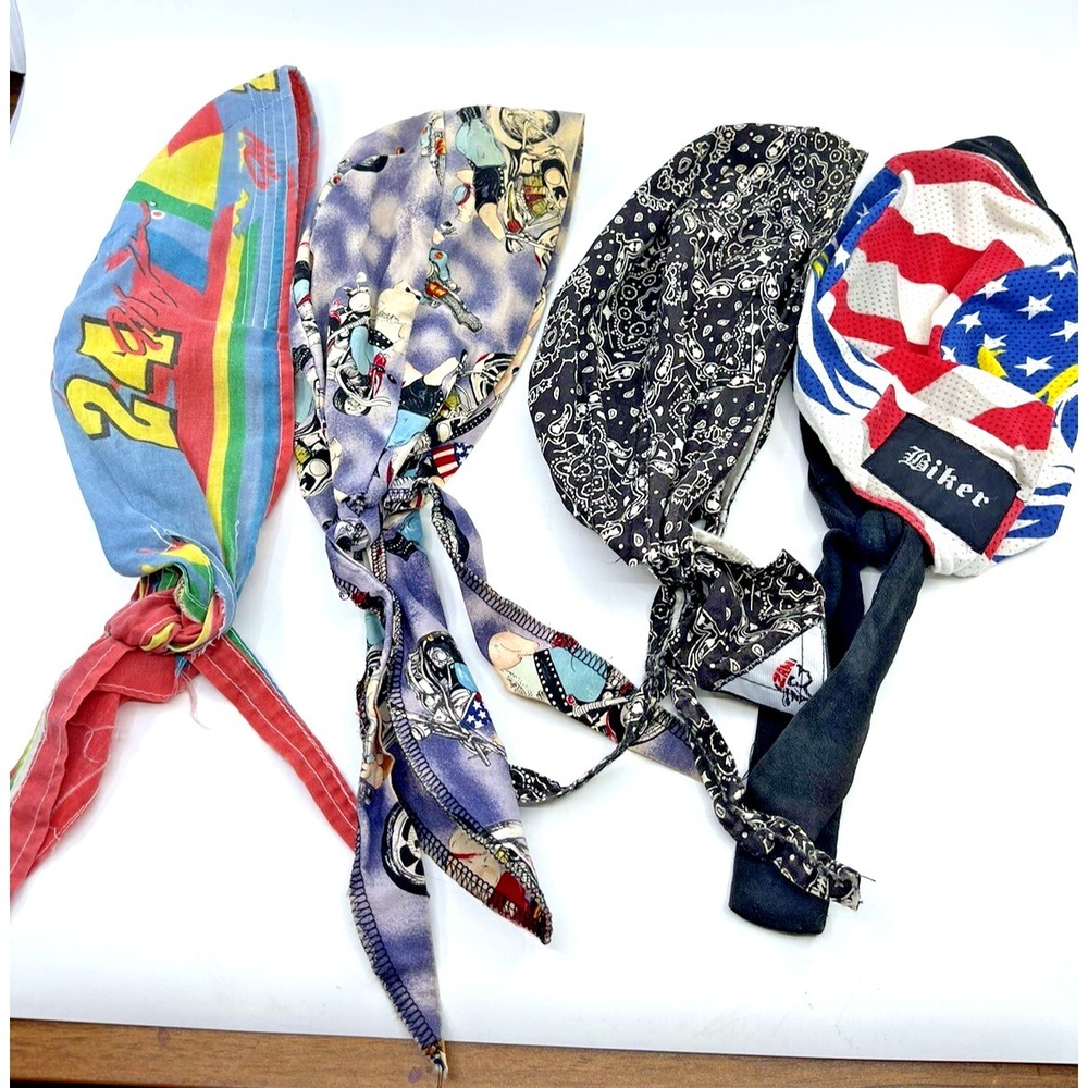 VTG  4 Durag America Eagle Racing Biker 70's 80's Hat Lot